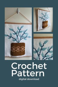 the cover of crochet pattern is shown with two pictures of trees and leaves