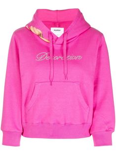 Doublet rhinestone-logo Detail Hoodie - Farfetch Pink Cotton Hoodie With Logo Detail, Pink Hoodie With Logo For Winter, Pink Winter Hoodie With Logo Detail, Pink Winter Hoodie With Logo, Casual Pink Hoodie With Logo Detail, Pink Winter Sweatshirt With Logo Detail, Lace Camisole, Fuchsia Pink, Pink Hoodie