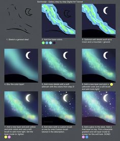 how to draw the night sky with stars and moon in different stages, from beginner to advanced