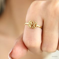 14K Solid Gold Monogram Ring,Dainty Initial Ring,Custom Statement Name Ring,Personalized,Gift * Bridesmaid Gift ❤️Finish:14K SOLID GOLD, Sterling Silver,14K Gold,Rose Gold  ► HOW TO ORDER; Please select your preffered material and initials from the menu while adding to card. ❤️Nickel Free ❤️Tarnish Resistant ❤️High Quality Materials T U R N ∙ A R O U N D ∙ T I M E * All items are custom made to order. Our turn around time is about 4 -6 business days. This can change during peak seasons. Please check our home page for the most current times.  ❤️Please contact me for further questions and custom design jewelry. Thank you for shopping with me!! Adjustable Gold Initial Ring As Personalized Gift, Adjustable Gold Initial Ring For Personalized Gift, Monogram Rings, Monogram Ring Gold, Personalized Initial Ring, Name Ring, Letter Ring, Monogram Ring, Name Rings