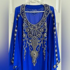 Royal Blue Flowy Beaded Sari/Kaftan/Gilabiya, One Size Fits Most With Adjustable Belt Adjustable Belt, Royal Blue, Color Blue, Womens Dresses, Dresses, Women Shopping, Blue, Color