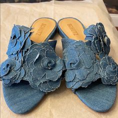 Bnwt Schutz Llaria Denim Floral Slide Sandal Denim Upper Slip On Leather Insole Made In Brazil Size 6 Smoke Free Environment Spring Denim Sandals With Round Toe, Denim Sandals With Round Toe For Spring, Denim Flat Sandals For Vacation, Denim Blue Flat Sandals For Summer, Flat Denim Sandals For Vacation, Denim Blue Slip-on Sandals For Summer, Flat Denim Blue Sandals For Summer, Flat Denim Blue Sandals, Denim Blue Sandals For Spring