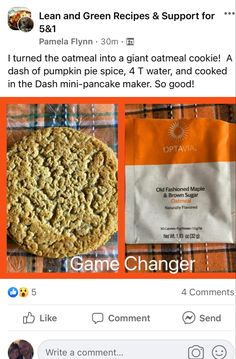 an orange and white checkered table cloth next to a cookie with the words game changer on it