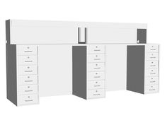 an office cabinet with five drawers on each side and two doors open to the other side