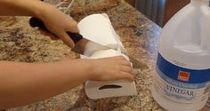 someone cutting paper towels in half and soaps them in vinegarr her reason?