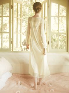 This price is for a nightgown only, others are not included.   	 		 			Size 			XS 			S 			M 			L 			XL 		 		 			Full Length 			115 			118 			121 			124 			124 		 		 			Shoulders 			34 			35 			36 			37 			38 		 		 			Neck Circumference 			58 			60 			62 			64 			66 		 		 			Bust 			80 			84 			88 			92 			96 		 		 			Sleeve Length 			58.4 			59.7 			61 			62.3 			63.6 		 		 			Hem Circumference 			150 			154 			158 			162 			166 Sheer Long Sleeve Sleepwear For Night, Sheer Long Sleeve Sleepwear, Sheer Long Sleeve Sleepwear For Spring, Feminine Sheer Dresses For Loungewear, Feminine Sheer Loungewear Dress, Feminine Sheer Lounge Dress, Sheer Cream Nightgown For Wedding Night, Sheer Long Sleeve Feminine Nightgown, Feminine Long Sleeve Sheer Nightgown