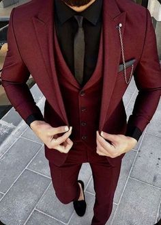 Maroon 3 Piece Suit - Men's Burgundy Suit for Weddings and Formal Events Business events special occasions Suit For Men Please Send Us Your Complete Measurements In a Personalization Box Before Place Your Order. listing include- blazer, jacket, Trousers Color- Maroon Material- Terry Rayon Premium Feel Free To Contact With Us If You Are Not Sure About Your Size Please Message Us Through (MESSAGE SELLER) Jacket Measurement-: 1Jacket Length 2 Chest 3 Stomach 4 Hip 5 Shoulder 6 Sleeve Length 7 Actua Men Suits Modern, Maroon Suit, Bakal Suami, Burgundy Suit, Suits Men, Dress Suits For Men