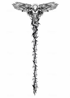 a drawing of a cross with wings on it