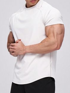 Men's Solid Color Simple Summer Sports Sleeveless Gym T-Shirt White   Short Sleeve Fabric Plain  High Stretch  Men Activewear, size features are:Bust: ,Length: ,Sleeve Length: