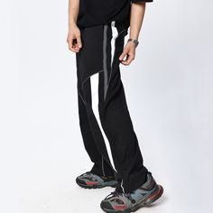 Take your fitness style to the next level with these Casual Functional Wide-leg Sweatpants. The wide-leg design encourages freedom of movement, while the lightweight, breathable fabric offers a comfortable fit. Take on your next challenge with confidence! Features: -80% Polyester, 20% Spandex -Mid-rise Waist -Drawstring Waistband -Stripe design -Regular Fit -Street Style Breathable Full Length Sportswear Pants, Casual Black Moisture-wicking Yoga Pants, Black Wide Leg Sports Pants, Black Breathable Sweatpants For Streetwear, Breathable Stretch Pants For Streetwear, Sporty Stretch Yoga Pants For Streetwear, Black Straight Leg Sporty Cargo Pants, Black Sporty Straight Leg Cargo Pants, Relaxed Fit Wide Leg Sports Activewear