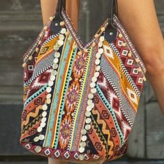 Nwt Macchia Di Ruggine Handmade Boho Aztec Bag. Beautiful Handmade Bag! Vibrant Colors, Gold Coins, Beaded, And Pom Pom Detail On An Aztec Design Shoulder Bag. Genuine Leather Handles. Multicolor Hobo Bag With Adjustable Strap For Beach, Summer Multicolor Hobo Bag For Daily Use, Multicolor Large Capacity Hobo Bag For Beach, Bohemian Satchel Beach Bag For Shopping, Bohemian Large Capacity Hobo Bag For Shopping, Multicolor Hobo Tote Bag For Beach, Multicolor Festival Tote Beach Bag, Multicolor Tote Beach Bag For Festivals, Multicolor Shoulder Beach Bag For Festivals