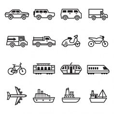 various types of vehicles and transportation icons