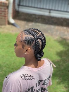 Feed In Braids Criss Cross, Two Stitch Braids Cornrows, Feedin Braids Into Low Bun, Cornrows Going Back Into A Bun, 8 Feed Ins Braids, Four Feed In Braids With Bun, 6 Straight Back Feed In Braids With Design, 4 Feedin Braids Style, 5 Braids Cornrows