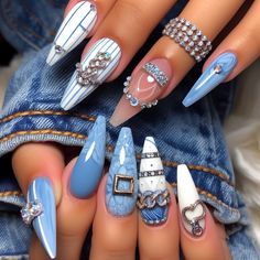 Nails Artwork, Exotic Nail Designs, Extra Birthday Nails, Birthday Nails Ideas, Spirit Nails, Nails Latina, Bad And Boujee Nails, Boujee Nails, Fly Nails