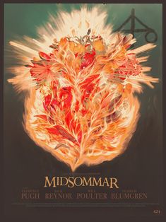 a movie poster for midsomer with an image of fire and leaves on it