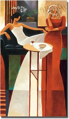 a painting of two women sitting at a table