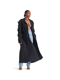 Akwete Maxi Coat with Bows – Industrie Africa Long Spring Evening Outerwear, Designer Spring Evening Outerwear, Designer Evening Outerwear For Spring, Luxury Evening Outerwear For Spring, Lisa Folawiyo, African Luxury, Colorful Tops, Intricate Beading, Jeans Long