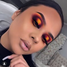 Todays glam was inspired by @_makeupbygiselle . I loved this look she did on herself. How did i do?! ... Make Up Designs, Orange Eyeshadow, Yellow Makeup, Dipbrow Pomade, Glam Makeup Look