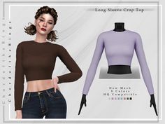 the long sleeve crop top is shown in three different colors