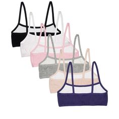 The Fruit of the Loom Girl's Cotton Stretch Spaghetti Strap Sports Bra provides all-day comfort and support. The cotton stretch fabric has a soft feel and is machine-washable. Give the girl in your life a good start with Fruit of the Loom. These bras are designed to give her support while giving her room to grow. Casual Sports Bra With Adjustable Straps, Sporty Sports Bra With Adjustable Straps For Loungewear, Cotton Sports Bra With Adjustable Straps For Summer, Summer Cotton Sports Bra With Adjustable Straps, Cotton Stretch Sports Bra With Adjustable Straps, White Casual Sports Bra With Adjustable Straps, White Sand, 6 Packs, The Loom