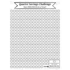 the quarter savings challenge is shown in black and white, with an arrow above it