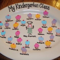 a white plate topped with lots of cupcakes on top of a wooden table