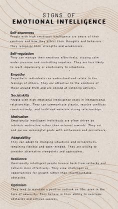 Emotionally intelligent people may excel in areas such as interpersonal relationships, adaptability, resilience, and overall well-being, which are increasingly recognized as crucial components of success in various aspects of life. Do yo have signs of emotional intelligence? High Emotional Intelligence, Emotionally Intelligent, Today I Learned, Healing Journaling, Mental Health Facts, Intelligent People, Mental Health Therapy, Self Care Bullet Journal, Writing Therapy