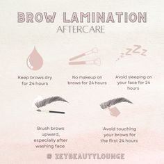 Brow lamination, brow styling, brow boss, brows Brow Lamination After Care, Brow Salon Ideas, Waxing Aftercare, Stylist Quotes, Permanente Make-up, Brow Studio, Brow Care