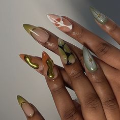 All Posts • Instagram Almond Freestyle Nails, Stone Inspired Nails, Fall Nail Ideas, Fall Nail Trends, Cute Nails For Fall, Fall Nail Art, Fall Nail, Funky Nails