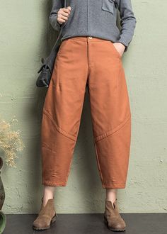 New Orange Pockets High Waist Cotton Crop Pants SpringFabric: Cotton BlendedSize & Fit: This garment fits true to size.Length: Size L measures 32.76"from waist to hem.Waist:Fitted - very fitted at natural waist Hip: Loosely Fitted. room for hips. Hand Wash Cold. Non-stretch Casual Harem Pants For Work, Casual Non-stretch Harem Pants For Work, Trendy Baggy Harem Pants For Workwear, Casual Baggy Wide Leg Pants For Work, Trendy Harem Pants With Pockets For Workwear, Spring Baggy Brown Pants, Brown Baggy Pants For Spring, High-waist Cotton Harem Pants For Work, High Waist Cotton Harem Pants For Work