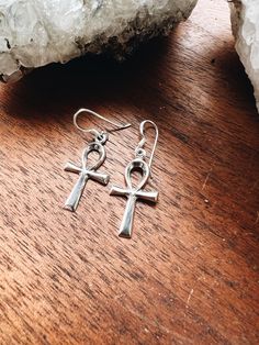 Gorgeous large Egyptian ankh dangle earrings - sterling silver. Ready to ship Silver Ankh Pierced Jewelry, Silver Ankh-shaped Pierced Jewelry, Silver Ankh Shaped Pierced Jewelry, Nickel-free Ankh Earrings As Gift, Ankh-shaped Metal Earrings For Gift, Nickel-free Silver Spiritual Hoop Earrings, Nickel Free Ankh Earrings For Gift, Pierced Silver Ankh Jewelry, Ankh Shaped Metal Earrings For Gift