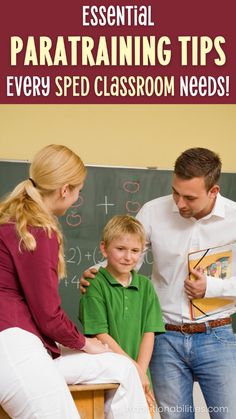 a man and two children are in front of a blackboard with the words essential paratraning tips every speed classroom needs