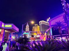 the las vegas strip is lit up at night