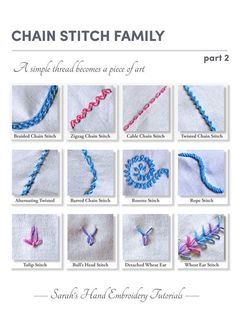 the chain stitch family part 2 is shown with instructions for how to make it and how to