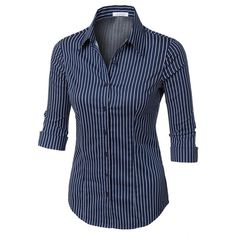 Blue Button Down Shirt, Blue Striped Top, Tailored Shirts, Blue Shirt, Women's Style, Shirt Sleeves, Cotton Shirt, Button Up Shirts