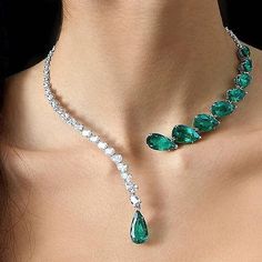 |200001034:361180#Silver Elven Jewelry, Collar Chain, Green Water, Rhinestone Choker, Geometric Necklace, Teardrop Necklace, Choker Collar, Green Crystal, Emerald Jewelry