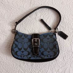 Coach Signature Mini Shoulder Bag Style 6362 In Nearly Perfect, Excellent Condition. Last Photo Shows Tiny Mark On The Bottom Of The Bag. Really Cute Little Shoulder Bag To Fit Phone And Essentials In Unique Dark Blue Color. I’ve Had This Bag Since Middle School And I Am A Peak Millennial - So It’s Truly Vintage! It’s Been Sitting Unused For All Those Years And It’s Time For It Find A New Home. Includes Original Dust Bag And Care Cards. Measurements: 8 X 4 X 2 Inches Handle = 14 Inches Total, Fi Vintage Coach Wallet, Vintage Coach Shoulder Bag, Coach Bag Vintage, Mini Coach Bag, Dark Blue Handbag, Unique Style Outfits, Trendy Shoulder Bags, Bag To School, Coach Vintage Bag