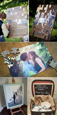 several pictures with different frames and photos on them, including an easel that has been made out of cardboard