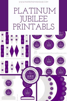 purple and white printable paper with the words,'platinum jubilee printables '