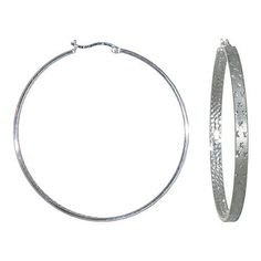 Add these edgy diamond-cut hoop earrings to your wardrobe to create a contemporary look.Metal: Sterling silverBack: HingedDimensions: 52x52mmCare: Polishing clothCountry of Origin: ImportedJewelry photos are enlarged to show detail.Disclaimer: Metal may be rhodium plated to enhance appearance and reduce tarnishing. Modern Small Hoop Diamond Cut Earrings, Modern Hypoallergenic Hoop Earrings For Parties, Modern Round Diamond Cut Hoop Earrings, Earrings Hoop, Silver Diamonds, Diamond Cut, Rhodium Plated, Diamond Cuts, Silver Necklace