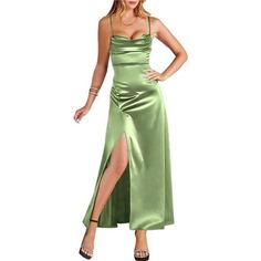 92% Polyester, 8% Spandex Machine Wash Sizes=Us(4-6), M=Us(8-10), L=Us(12-14), Xl=Us(16-18) Features - This Formal Dress Designed Sleeveless,Spaghetti Strap, Cowl Neck, Bodycon, Satin Fabric, Side Splitbacklessfloor Length. Occasions - This Formal Maxi Dress Could Be Wore To Night Club, Cocktail, Evening Party, Club, Wedding Guest And Other Occasion, Makes You More Sexy And Fashion. Wash - Machine Washable In Cold.Hang To Dry In Shade.Do Not Iron Or Put In Dryer. Satin Stretch Dress With Spaghetti Straps, Spring Satin Stretch Maxi Dress, Green Fitted Dress With Spaghetti Straps, Green Fitted Spaghetti Strap Dress, Fitted Green V-neck Slip Dress, Stretch Satin Slip Dress With Spaghetti Straps, Fitted Green Slip Dress, Green Maxi Dress With Spaghetti Straps, Green Maxi Dress With Spaghetti Straps And Stretch