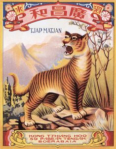 Experience the exuberance of vintage fireworks with this label from our collection of 20 reproduced labels from Indian and Chinese packaging. Each label captures the vibrancy and festivity of these ephemeral products, reflecting the long and rich traditions of fireworks in both countries! #LaughingElephant #VintageIllustration #Illustration #Ephemera #Fireworks #VintageFireworks #Tiger Vintage Matchbooks, Chinese Posters, Magic Land, Chinese Vintage, Fairytale Illustration, Year Of The Tiger, China Art