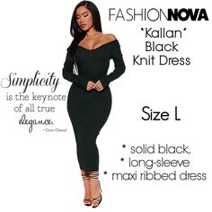 Fashion Nova Kallan Black Knit Dress Size L Fashion Nova Solid Black, Long-Sleeve Maxi Ribbed Dress. It Is Stunning! Brand New, A Must-Have. This V-Neck Sleek Beauty Is Large And Has The Stretch To Fit In All The Right Places. For First Time Buyers Use This Code: @Msnancyaj To Receive $10 Off Your Purchase. Bundle And Receive A Personalized Discount To Save Even More! Feel Free To Ask Any Questions. I Have Done My Best To Describe This Item Accurately, And To Point Out Flaws That May Be There. H Classy Lady, Dresses Fashion Nova, Black Knit Dress, Ribbed Dress, Fashion Nova Dress, Ribbed Dresses, Long Sleeve Maxi, Classy Women, Black Knit