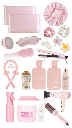 This is a cute pink themed routine or products 💗 Preppy Hair, Hair Care Essentials, Essentials Aesthetic, Best Hair Care Products, Mushroom Jewelry, Pink Girly Things