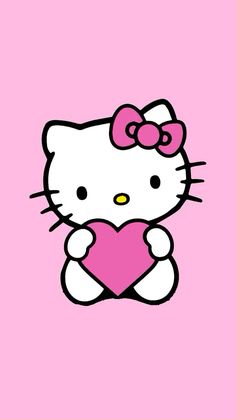 hello kitty holding a heart on a pink background