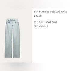 Brand New With Tags, Too Small For Myself Zara Jeans Wide Leg Kids, Zara Affordable Relaxed Fit Bottoms, Jeans Light Wash, Jeans Light, Zara Jeans, Jeans Brands, Flare Jeans, Wide Leg, Color Blue