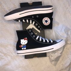 Brand New In The Box Never Worn Women’s Size Price Firm Hello Kitty Jordans, Cute Black Converse, Black All Star Converse, Cute Shoes For School, All Star Aesthetic, Hello Kitty Converse, Hello Kitty Products, Shoes Hello Kitty, Cute Converse Shoes