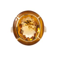 Goshwara 'Melange' Oval Citrine and Tiger's Eye Inlay Ring in 18K Yellow Gold Total Citrine Weight: 5.52 ct Dimensions: 13.6 x 11.5 mm Total Tiger's Eye Weight: 1.34 ct Ring Size: 6.75 Estate Engagement Ring, Vintage Inspired Rings, 18k Gold Ring, Stone Engagement Rings, Womens Wedding Bands, Diamond Solitaire Rings, Three Stone Rings, Tiger's Eye, Mens Wedding Bands