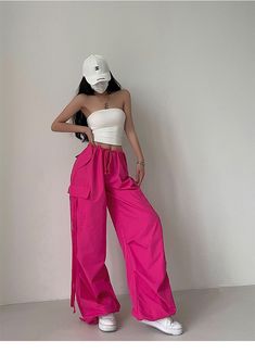 Brand: other/otherSize: S M LStyle: StreetStreets: European and AmericanColor classification: rose red, red, white, black, charcoal grayYear Season: Summer 2022Trouser length: Long pantsWomen's pants type: cargo pantsMaterial composition: Other materials Hot Pink Cargo Pants Outfit, Hot Pink And White Outfit, Pink Cargo Pants Outfits, Hot Pink Outfits, Red Cargo Pants, Cargo Skirt Outfit, Parachute Pants Outfit, Cargo Parachute Pants, Hot Pink Outfit