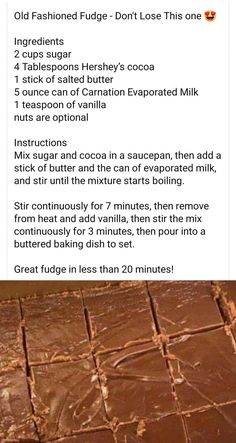 the recipe for chocolate fudge is shown